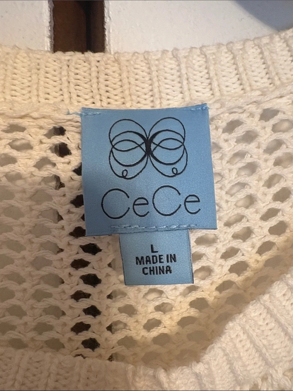 CeCe Cream Open-Knit Sleeveless Crew Sweater